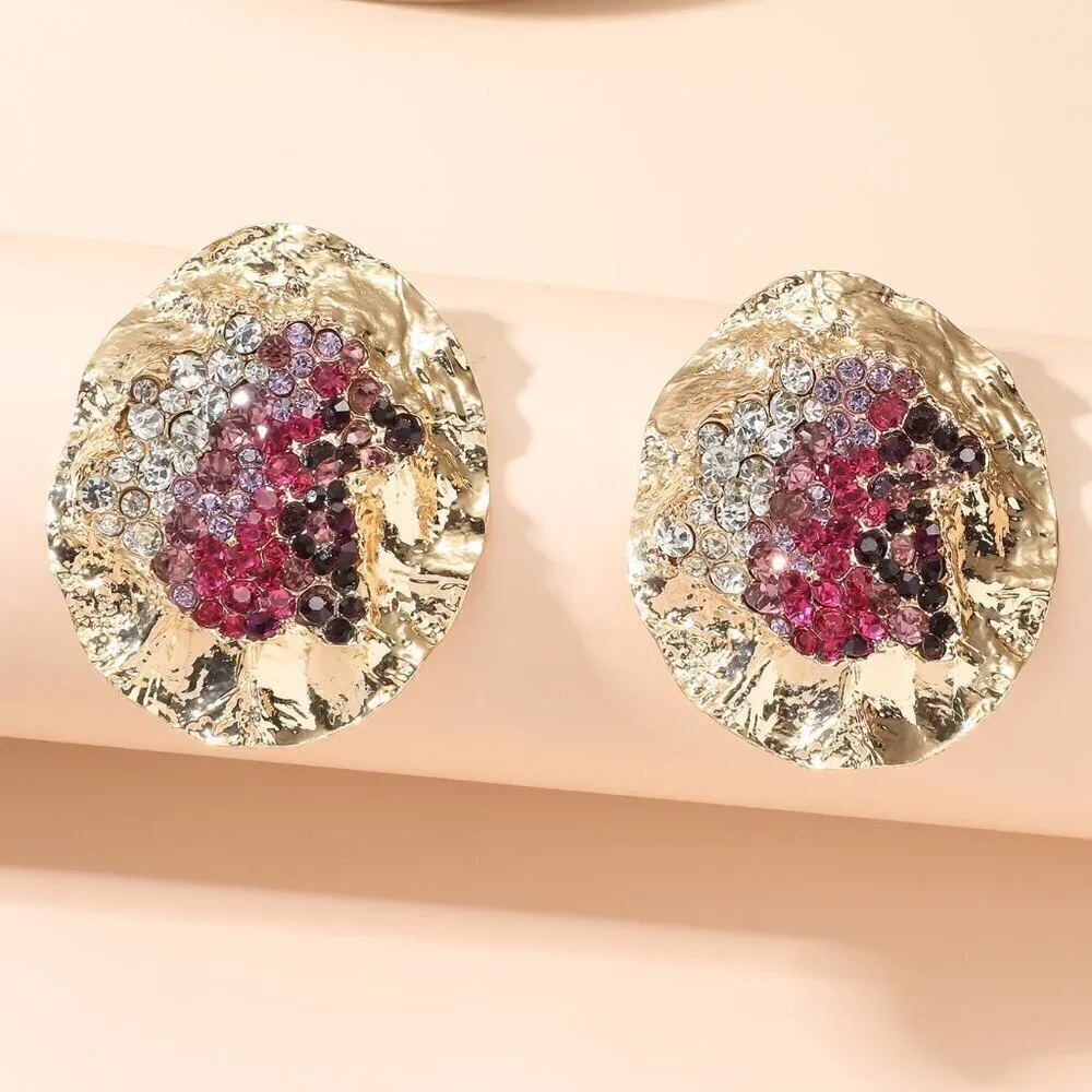 Multicolor Women's Random Color Rhinestone Decor Textured Stud Earring